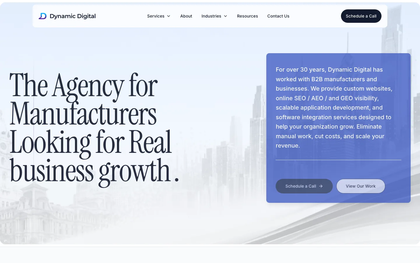 Top of the Dynamic Digital website
